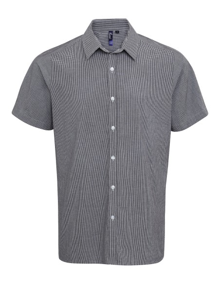 P-PR221-Mens Microcheck (Gingham) Short Sleeve Cotton Shirt