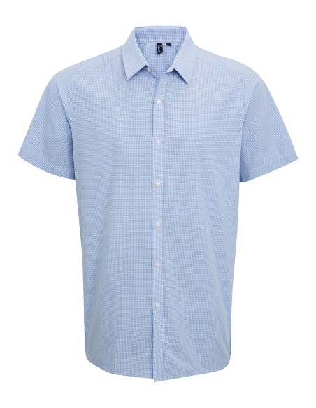 P-PR221-Mens Microcheck (Gingham) Short Sleeve Cotton Shirt