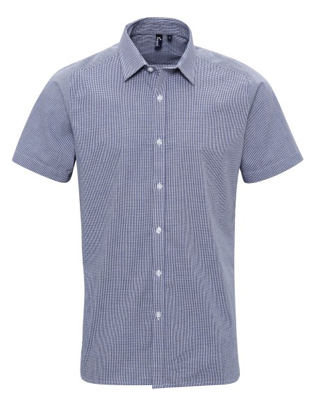 P-PR221-Mens Microcheck (Gingham) Short Sleeve Cotton Shirt
