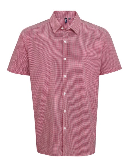 P-PR221-Mens Microcheck (Gingham) Short Sleeve Cotton Shirt