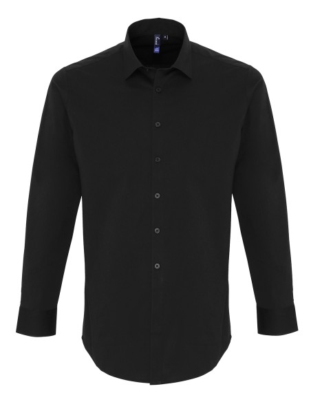 P-PR244-Mens Stretch Fit Poplin Long Sleeve Cotton Shirt