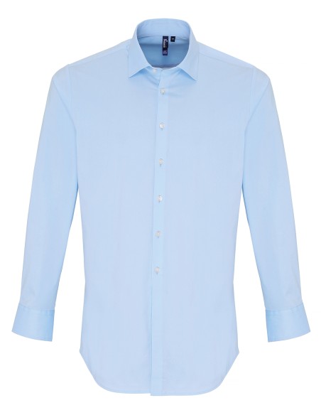 P-PR244-Mens Stretch Fit Poplin Long Sleeve Cotton Shirt