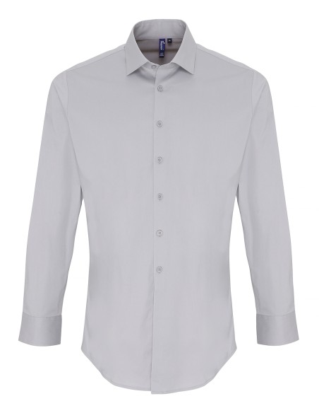 P-PR244-Mens Stretch Fit Poplin Long Sleeve Cotton Shirt