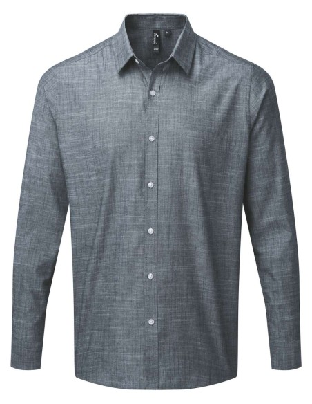 P-PR245-MEN'S COTTON SLUB CHAMBRAY LONG SLEEVE SHIRT