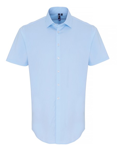P-PR246-Mens Stretch Fit Poplin Short Sleeve Cotton Shirt