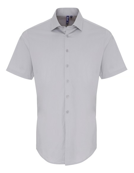 P-PR246-Mens Stretch Fit Poplin Short Sleeve Cotton Shirt