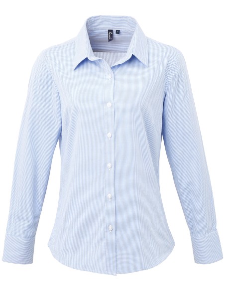 P-PR320-Womens Microcheck (Gingham) Long Sleeve Cotton Shirt
