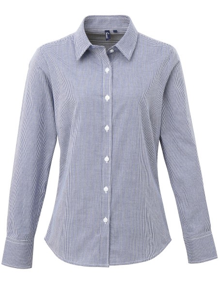 P-PR320-Womens Microcheck (Gingham) Long Sleeve Cotton Shirt