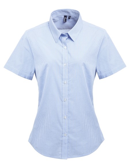 P-PR321-Womens Microcheck (Gingham) Short Sleeve Cotton Shirt