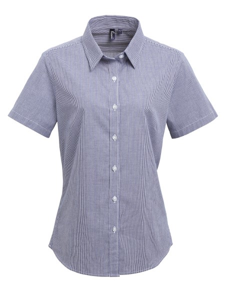 P-PR321-Womens Microcheck (Gingham) Short Sleeve Cotton Shirt