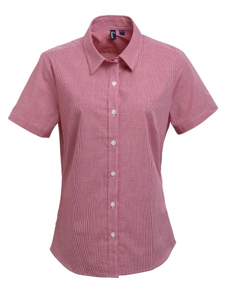 P-PR321-Womens Microcheck (Gingham) Short Sleeve Cotton Shirt