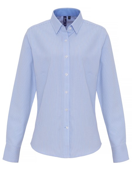 P-PR338-Womens Cotton Rich Oxford Stripes Shirt