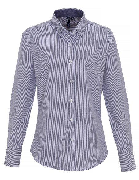 P-PR338-Womens Cotton Rich Oxford Stripes Shirt