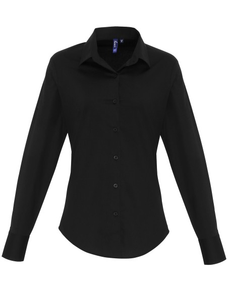 P-PR344-Womens Stretch Fit Poplin Long Sleeve Cotton Shirt