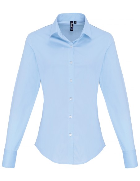 P-PR344-Womens Stretch Fit Poplin Long Sleeve Cotton Shirt