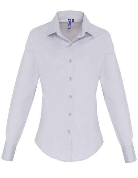 P-PR344-Womens Stretch Fit Poplin Long Sleeve Cotton Shirt