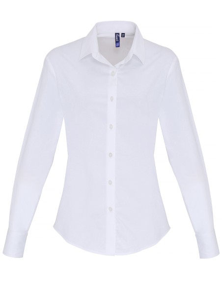 P-PR344-Womens Stretch Fit Poplin Long Sleeve Cotton Shirt