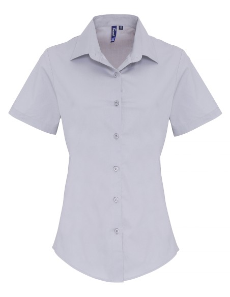 P-PR346-Womens Stretch Fit Poplin Short Sleeve Cotton Shirt