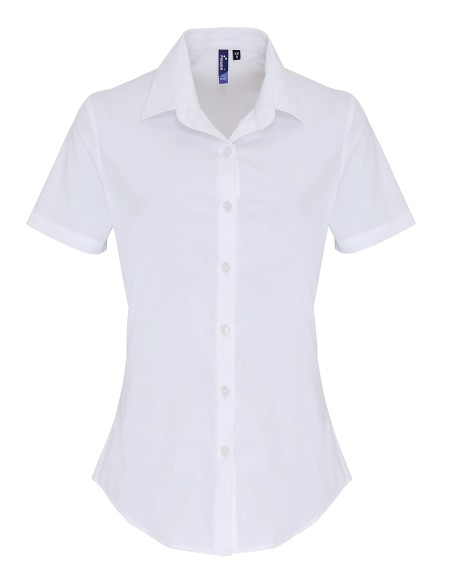 P-PR346-Womens Stretch Fit Poplin Short Sleeve Cotton Shirt