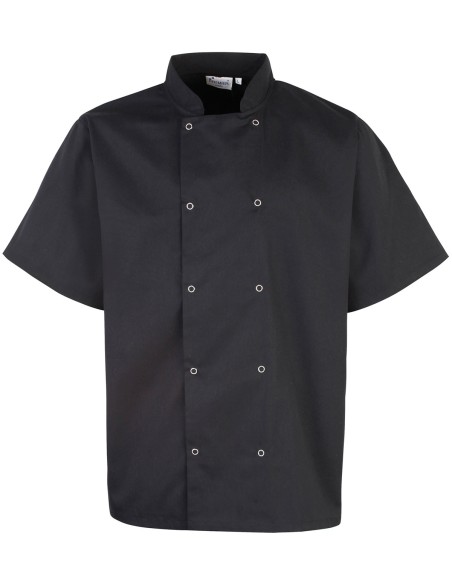 P-PR664-Studded Front Short Sleeve Chefs Jacket