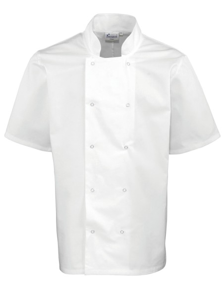 P-PR664-Studded Front Short Sleeve Chefs Jacket