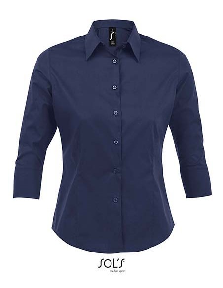 S-17010-Womens Stretch-3/4-Sleeve Blouse Effect